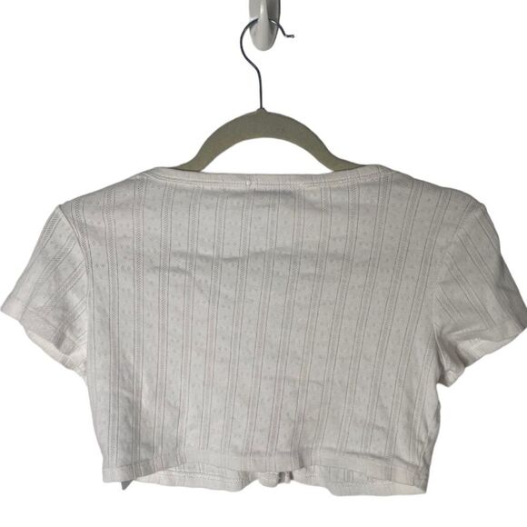 NA-KD White Textured Button Front Cropped Top Size S 100% Cotton Short Sleeve - Picture 3 of 6